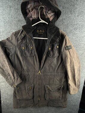 Barbour L2458 International Parka Waxed Jacket Women Full Zip Size 12 US Gray